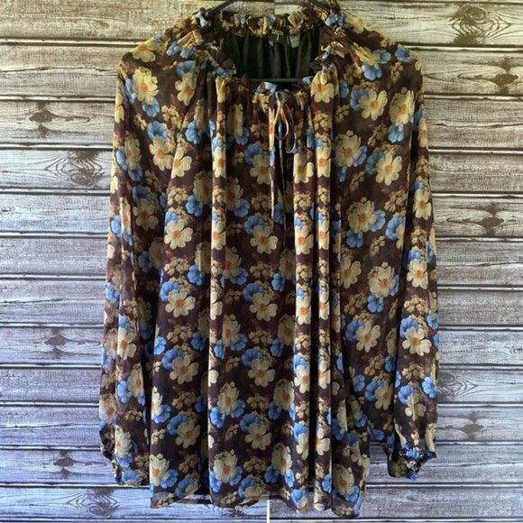 T by Tahari Women's Floral Long-Sleeved Blouse Size‎ 2X - Picture 1 of 6